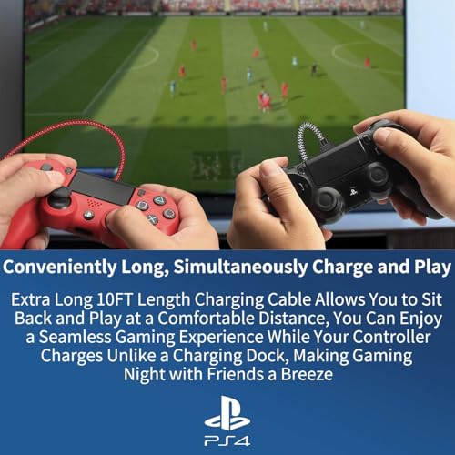 KOOWOD PS4 Controller Charger Charging Cable – 2 Pack 10FT Nylon Braided Micro USB 2.0 High Speed Data Sync Cord for PlayStation DualShock 4, Xbox One S/X Controller, Android Phones - Image 4