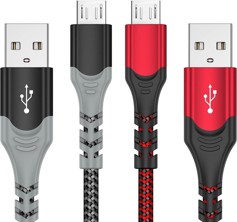 KOOWOD PS4 Controller Charger Charging Cable – 2 Pack 10FT Nylon Braided Micro USB 2.0 High Speed Data Sync Cord for PlayStation DualShock 4, Xbox One S/X Controller, Android Phones - Image 1