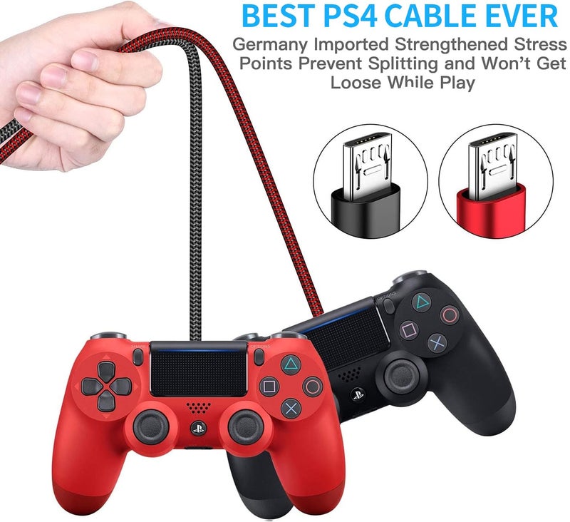 KOOWOD PS4 Controller Charger Charging Cable – 2 Pack 10FT Nylon Braided Micro USB 2.0 High Speed Data Sync Cord for PlayStation DualShock 4, Xbox One S/X Controller, Android Phones - Image 2