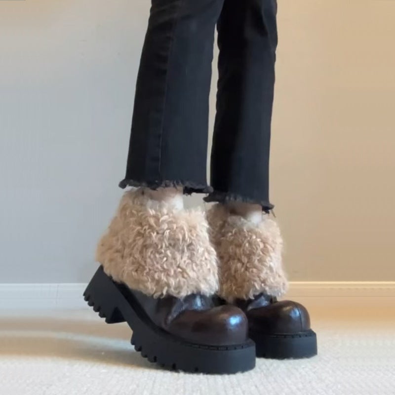 Women's Side Zipper Ankle Boots with Faux Fur Lining, Chunky Heel - Image 4