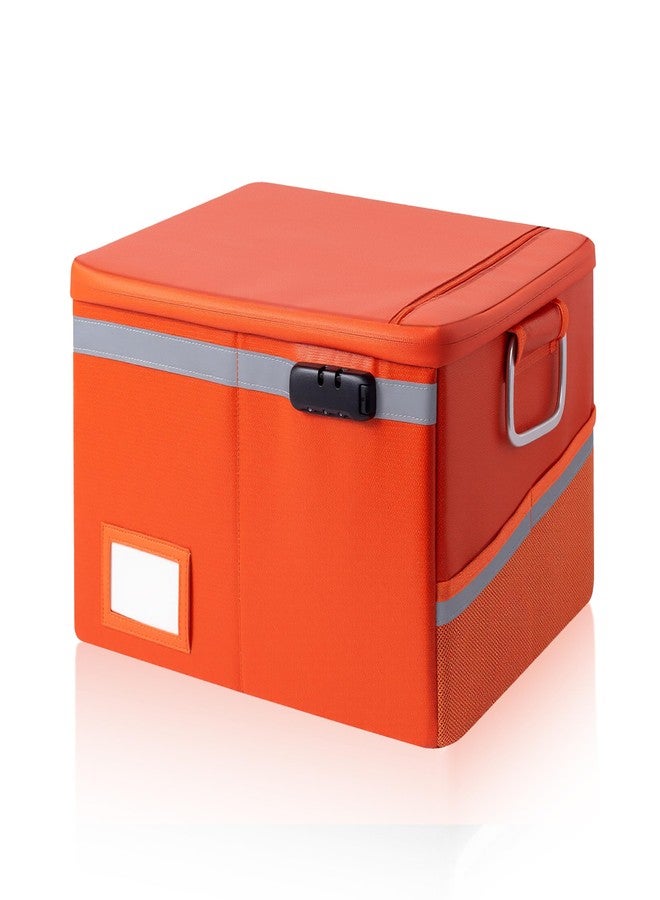 Ekunivers Fireproof Document Box,Portable File Organizer with Lock,Water-Resistant Document Organizer Collapsible File Cabinets for Home Office Safe Storage Box for Hanging Letter/Legal Folders-Orange - Image 1