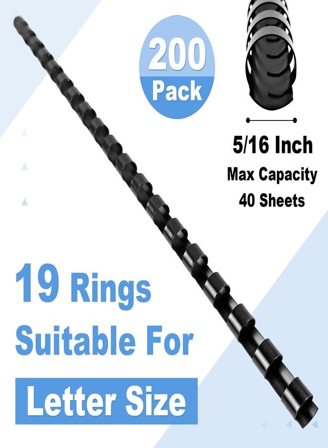 HOUYEE 200 Pack 5/16 Inch Plastic Binding Comb 19 Ring, 40 Sheet Capacity, Letter Size Black Comb Binding Spines - Image 2