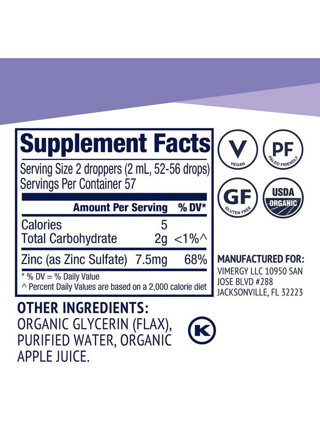 Vimergy Liquid Zinc – Fast-Absorbing Immune Support* – Promotes Healthy Bones & Skin – USDA Certified Organic, Vegan, Non-GMO – 57 Servings (115 mL) - Image 4