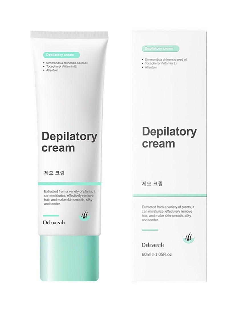 DEleventh Korean Brand Depilatory Cream 60ml / Gentle and Effective Hair Removal for Underarms, Private Parts, Pubic Area, and Bikini Area, Vitamin E Infused Formula, Soothes, Protects, and Repairs Skin, Leaves No Marks or Residue - Image 1