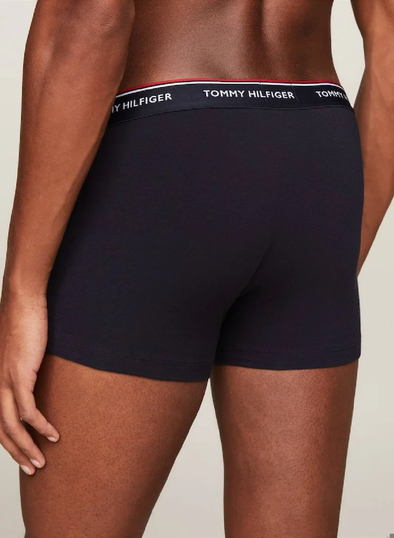 TOMMY HILFIGER Men's 3-Pack Premium Essential Logo Waistband Trunks - Cotton, Multicolor