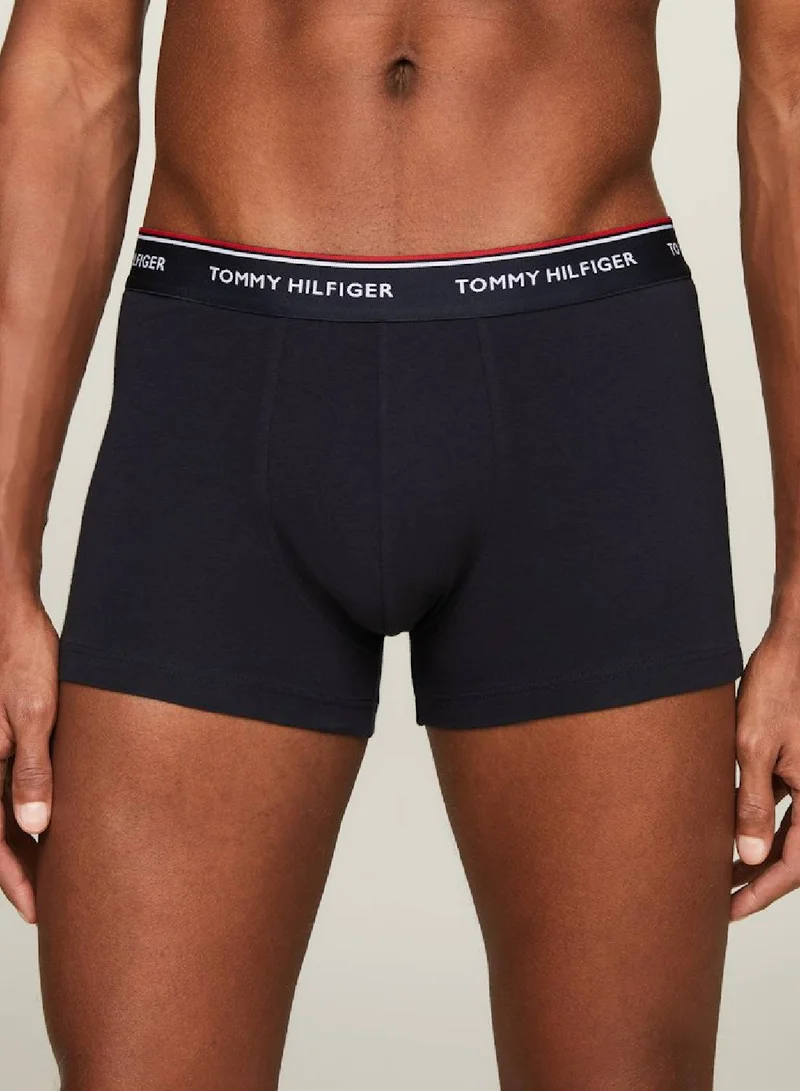 TOMMY HILFIGER Men's 3-Pack Premium Essential Logo Waistband Trunks - Cotton, Multicolor