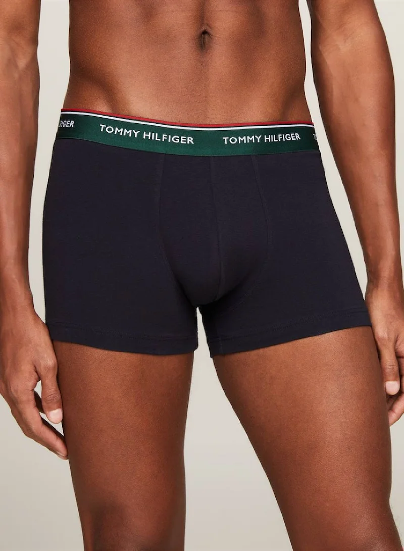 TOMMY HILFIGER Men's 3-Pack Premium Essential Logo Waistband Trunks - Cotton, Multicolor