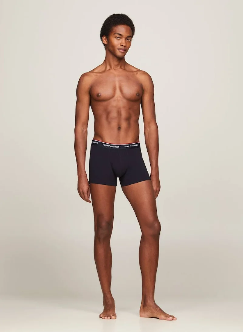 TOMMY HILFIGER Men's 3-Pack Premium Essential Logo Waistband Trunks - Cotton, Multicolor