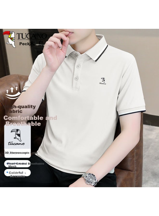 Tucano Tucano Men's Solid Color Polo T-shirt Short Sleeve Business Fashion Casual All-match Top Men's Khaki 3xl - Image 1
