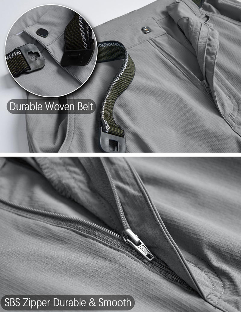 AREOUTS Men's Cargo Work Hiking Pants Lightweight Water Resistant Quick Dry Fishing Travel Camping Outdoor Breathable Multi Pockets Light Grey XL - Image 3