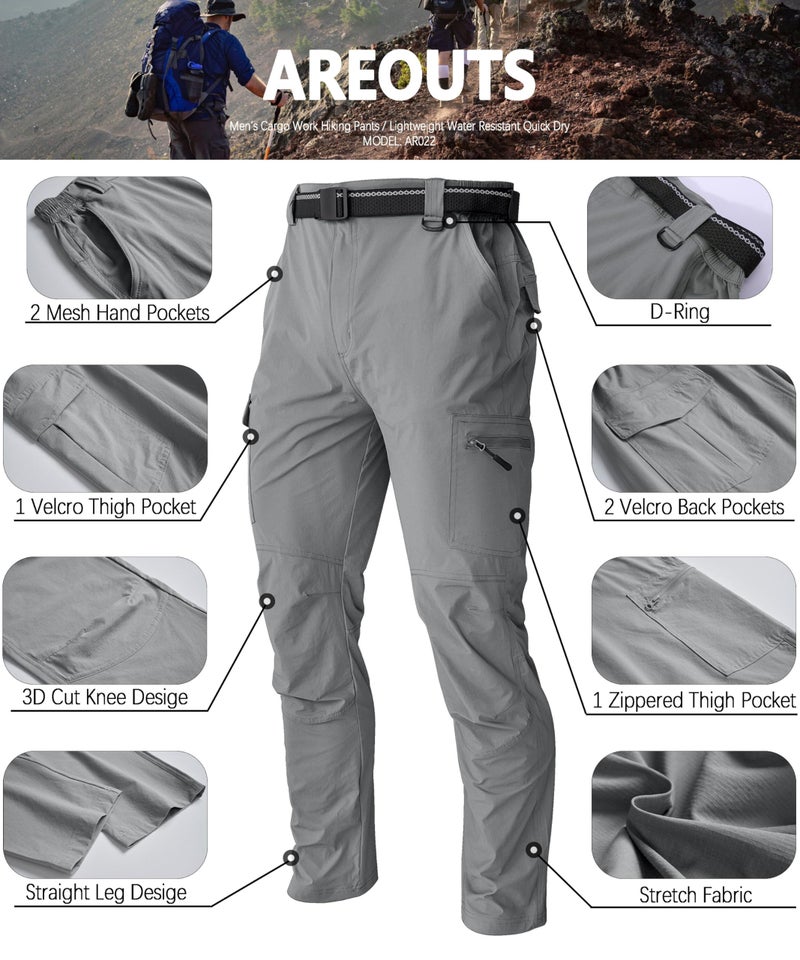 AREOUTS Men's Cargo Work Hiking Pants Lightweight Water Resistant Quick Dry Fishing Travel Camping Outdoor Breathable Multi Pockets Light Grey XL - Image 5