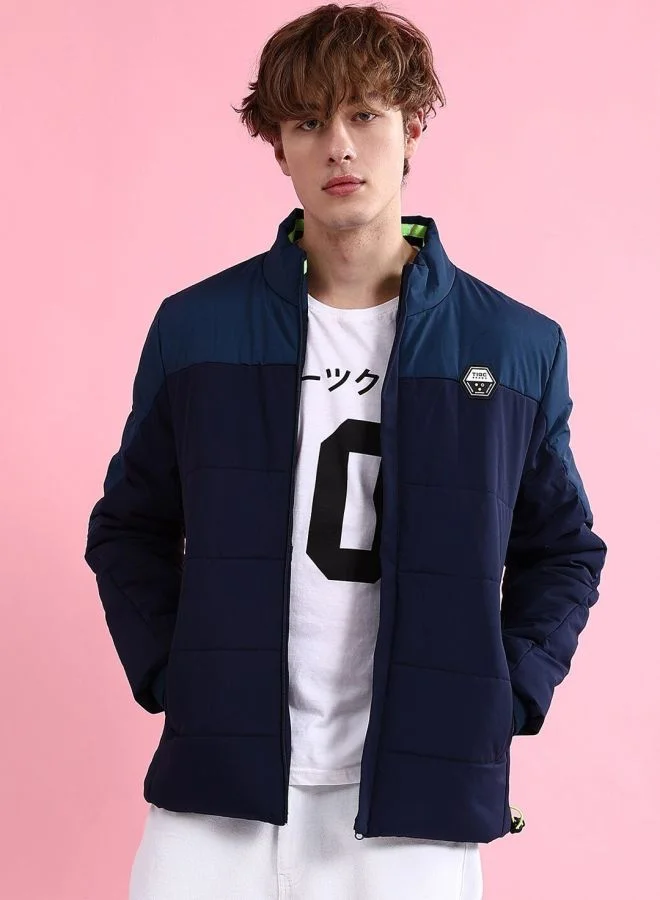 ذا انديان كراج كو The Indian Garage Co Men Regular Fit Colour Blocked High Neck Long Sleeves Jacket