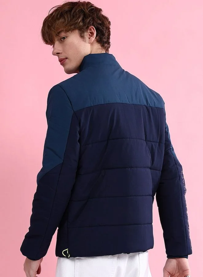 ذا انديان كراج كو The Indian Garage Co Men Regular Fit Colour Blocked High Neck Long Sleeves Jacket