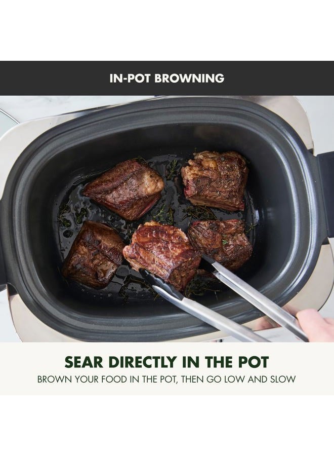 Greenpan Elite 8-in-1 Programmable 6QT Electric Slow Cooker, Dishwasher Safe Lid & Removable Crock, PFAS-Free Healthy Ceramic Nonstick Multi-Cooker, Sear, Sauté, Brown, Steam Basket, Roast, Black - Image 3