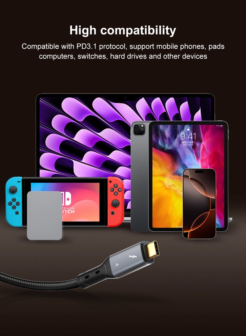 لدنيو كابل LDNIO USB-4 بقوة 240W من USB-C إلى USB-C بسرعة نقل بيانات 40 جيجابت في الثانية بدقة 8K وتردد 60 هرتز أو دقة 4K مزدوجة وتردد 60 هرتز - بطول متر واحد-اسود - Image 4