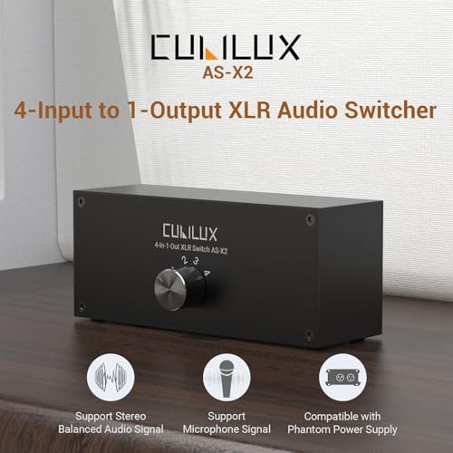 Cubilux ASX2 4In1Out Stereo XLR Selector Passive Balanced XLR Linein Audio Switcher Microphone Switch Box Full Aluminum Alloy Case Support Phantom Power Passes Through - Image 3