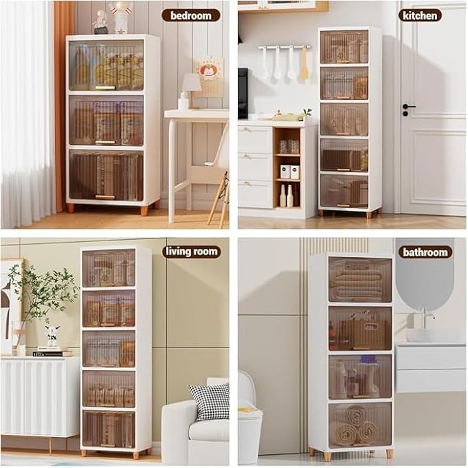 BRIGATTES Plastic Cupboard for Storage –5 Pack Multipurpose Stackable Cabinet Drawer, Foldable Wardrobe Organizer for Clothes, Kitchen Storage Cabinet, Modular Drawer Almirah with Magnetic Doors - Image 4