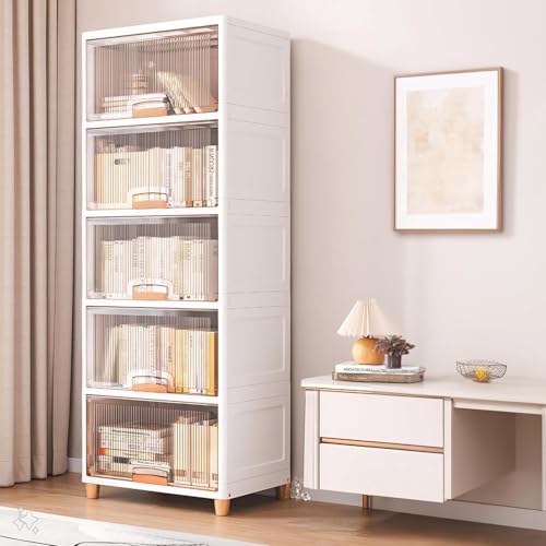 BRIGATTES Plastic Cupboard for Storage –5 Pack Multipurpose Stackable Cabinet Drawer, Foldable Wardrobe Organizer for Clothes, Kitchen Storage Cabinet, Modular Drawer Almirah with Magnetic Doors - Image 1