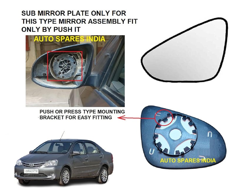 STYCARO orvm Side View Sub Mirror Glass Plate compatible with Toyota Etios/Etios Liva 2014-2019 Model Type 2 (RIGHT DRIVER SIDE) - Image 2