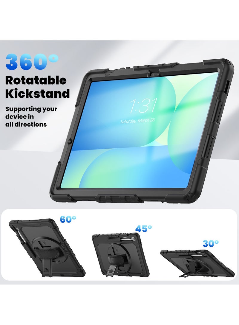 غطاء متوافق مع سامسونج جالكسي تاب S10 FE بلس 13.1 بوصة موديل 2025 (SM-X620/X626B) - غطاء مقاوم للصدمات مع حزام يد دوار 360 درجة/حامل/حزام كتف - Image 5