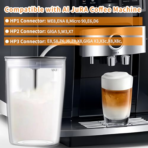 LAUCIPPOS Glass Milk Container for Jura Espresso Coffee Machine Z8,Z6,J6,S8, S80, E8,GIGA X8cG2/X8G2/X3cG2/X3G2/5,X8,X10,WE8,W3,X7,ENA 8,Micro 90,E6,D6,16.9oz jug - Image 2