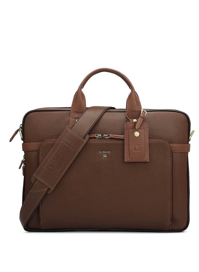 Da Milano Leather Brown Laptop Bag with Adjustable Shoulder Strap - Image 1