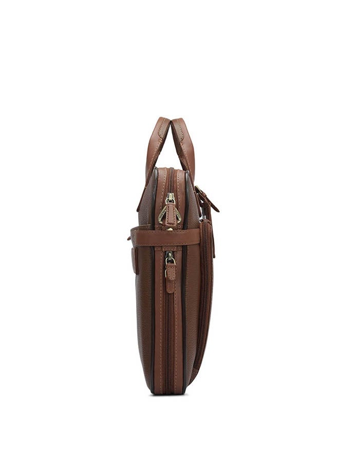 Da Milano Leather Brown Laptop Bag with Adjustable Shoulder Strap - Image 3