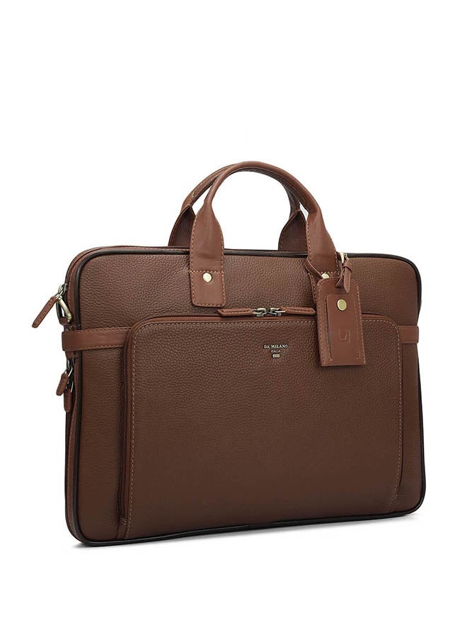 Da Milano Leather Brown Laptop Bag with Adjustable Shoulder Strap - Image 2