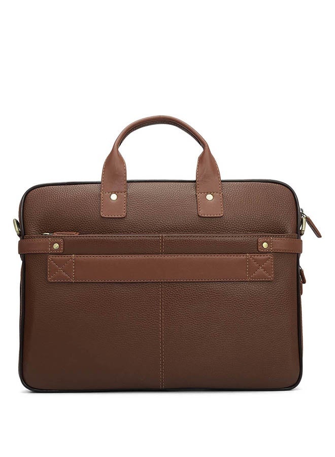 Da Milano Leather Brown Laptop Bag with Adjustable Shoulder Strap - Image 4