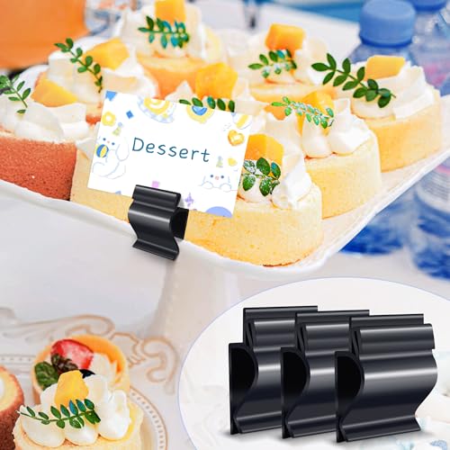 Mlici 14 Pack Sign Labels Clip Holder, Plastic Food Tray Label Holder, Reusable Labels Clip on Sign Holders for Cup Bowl Pan Buffet Deli Trays Board Bake Signs - Image 4