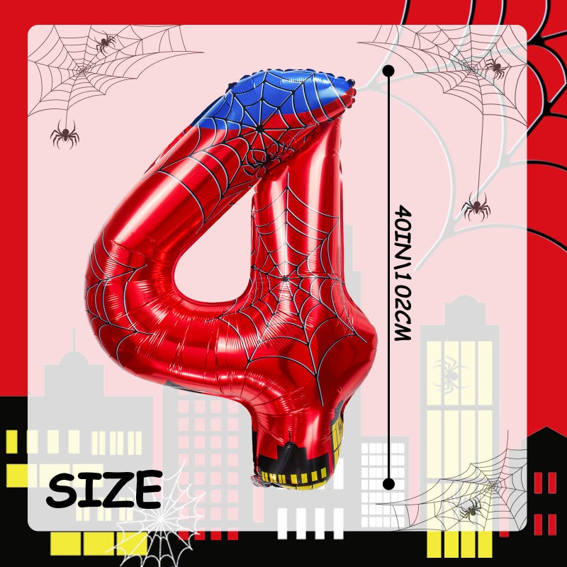 laackys 40 inch spider theme number foil balloons, children's party balloon supplies with classic numbers 1 to 9, birthday decoration supplies,number large balloons for spider theme parties(4) - Image 2
