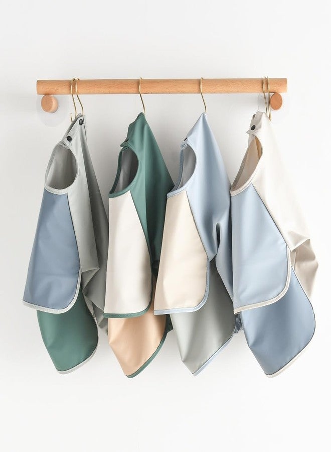 GZMM Waterproof Baby Bibs,Infant Toddler Long Sleeve Feeding Bib With Food Catcher,Wipe Clean & Washable(Beige+milk+grey) - Image 3