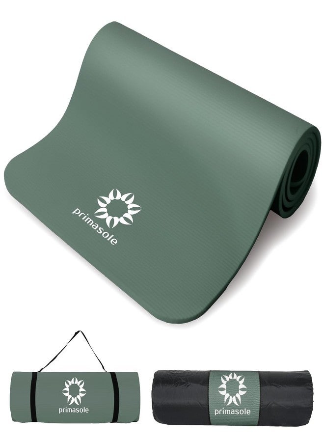 Primasole Thick Yoga Mat, 1/2-Inch Extra Thick NBR Mat with Enhanced Stability - Textured Design, Lightweight Mat with Carrying Strap & Case for Yoga, Pilates, Gym & Home Use (Dark green Colors) - Image 1