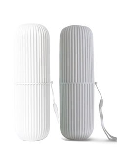KHAJUL 2 PCS Travel Toothbrush Case and Carrier, Portable Business Trips Wash Cup Holder, Organizer for Trips and Daily Use (Grey/White)  - Image 1