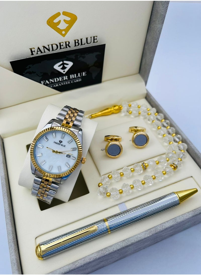 FANDER BLUE Men's set consisting of 4 pieces - watch - rosary - cufflinks - and pen 