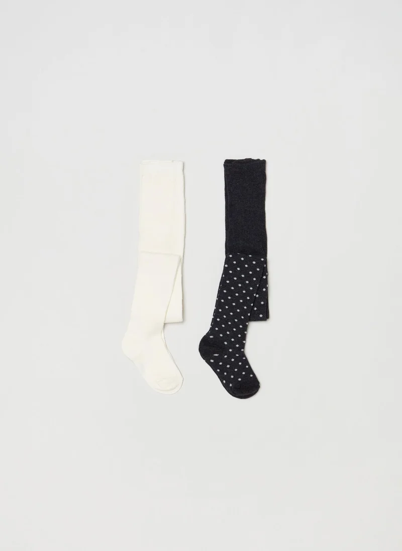Ovs Ovs Girls 2 Pack Spot Print And Plain Tights