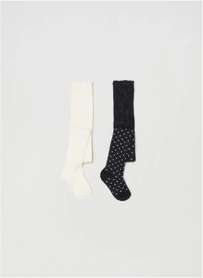 Ovs Ovs Girls 2 Pack Spot Print And Plain Tights