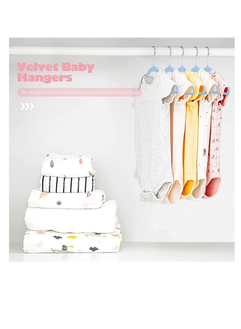 Red Dot Gift 30-Pack Blue Baby Velvet Hangers 11Inch/28cm - Nursery Clothes Hangers Non Slip Toddler Hangers, 360 Chrome Swivel Hook  - Image 5