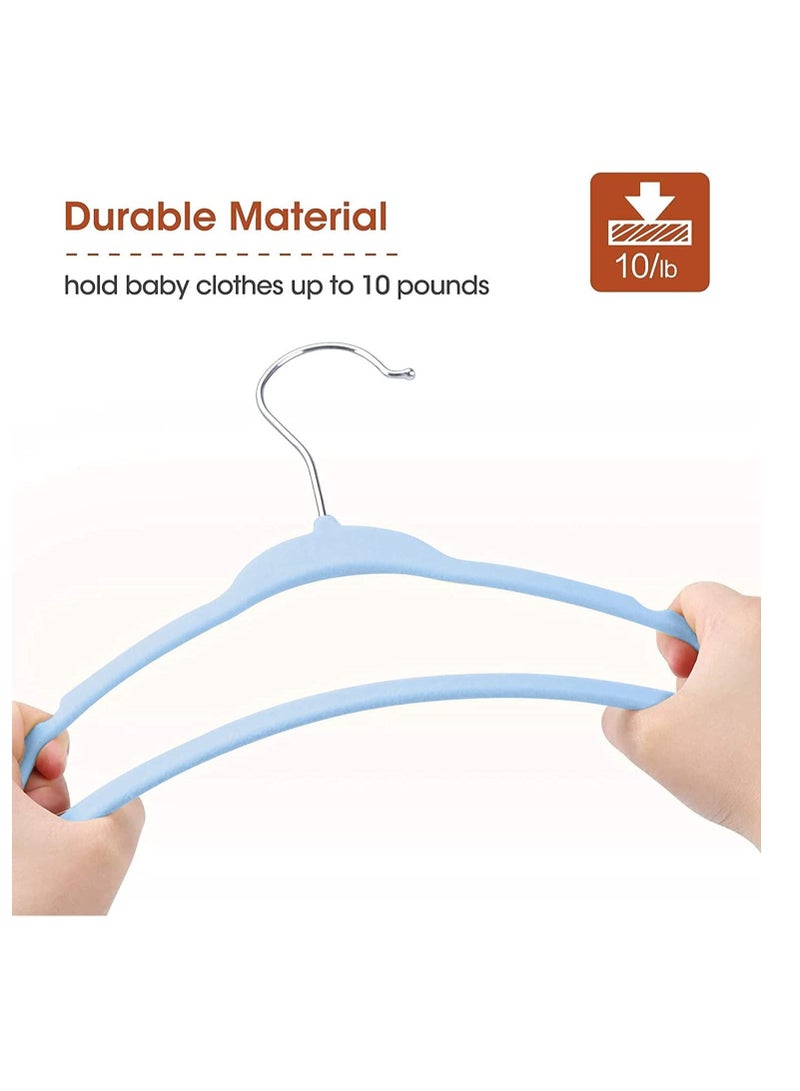Red Dot Gift 30-Pack Blue Baby Velvet Hangers 11Inch/28cm - Nursery Clothes Hangers Non Slip Toddler Hangers, 360 Chrome Swivel Hook  - Image 2