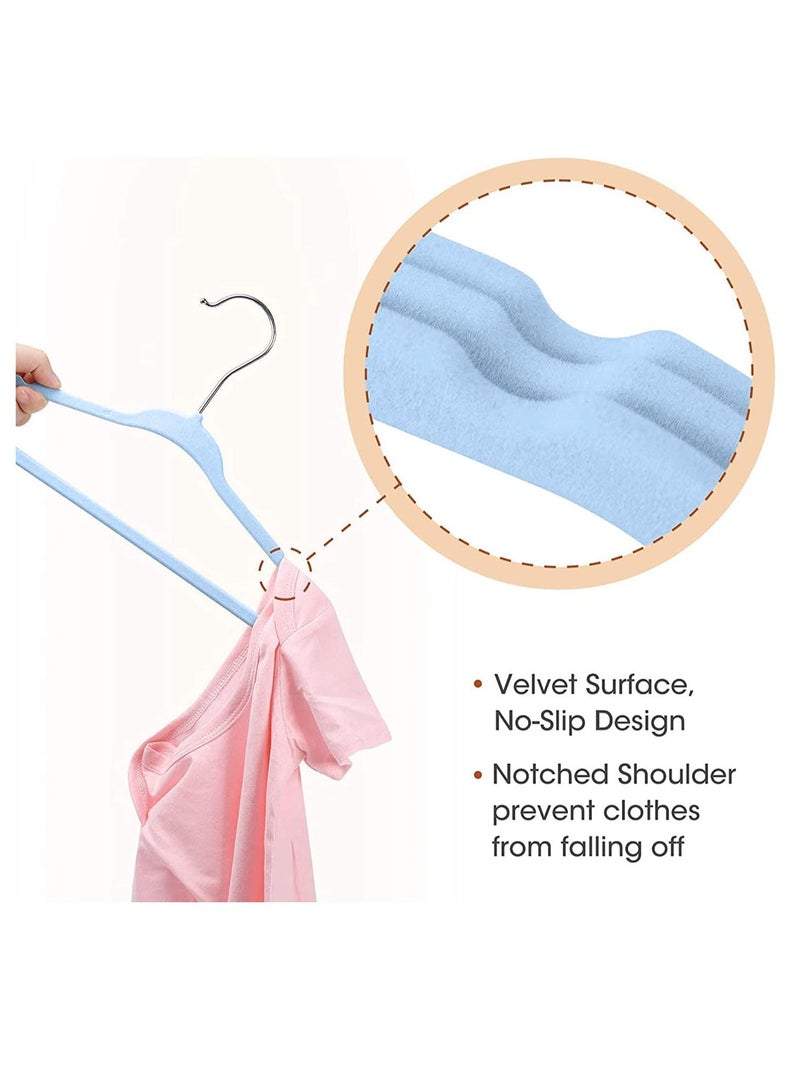 Red Dot Gift 30-Pack Blue Baby Velvet Hangers 11Inch/28cm - Nursery Clothes Hangers Non Slip Toddler Hangers, 360 Chrome Swivel Hook  - Image 3