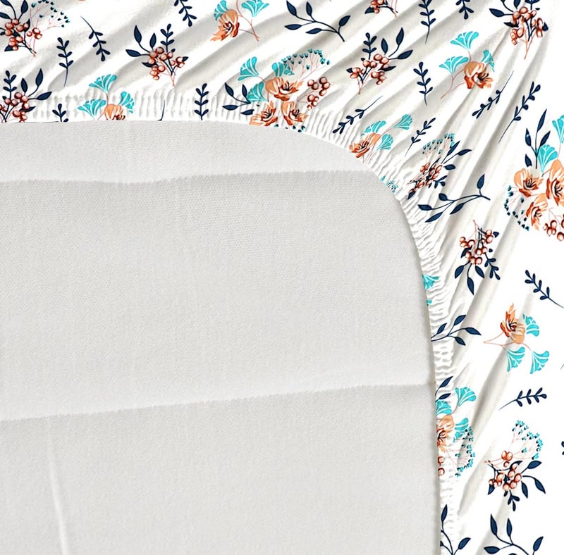 TARAIN COLLECTION Cotton Perfect Fitted Bedsheets with 2 Pillow Covers | King Size| Double Bed with All Around Elastic 180 TC |Size-78" x 72" +10" | Floral (Multicolour, Light Brown) - Image 3
