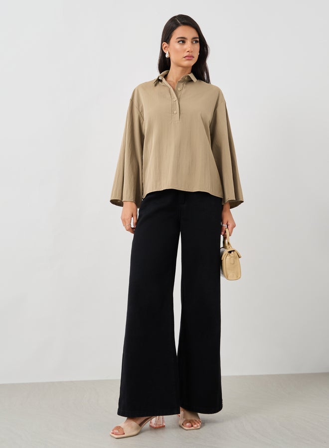 Styli Styli Solid Spread Collar Boxy Fit Shirt  - Image 3