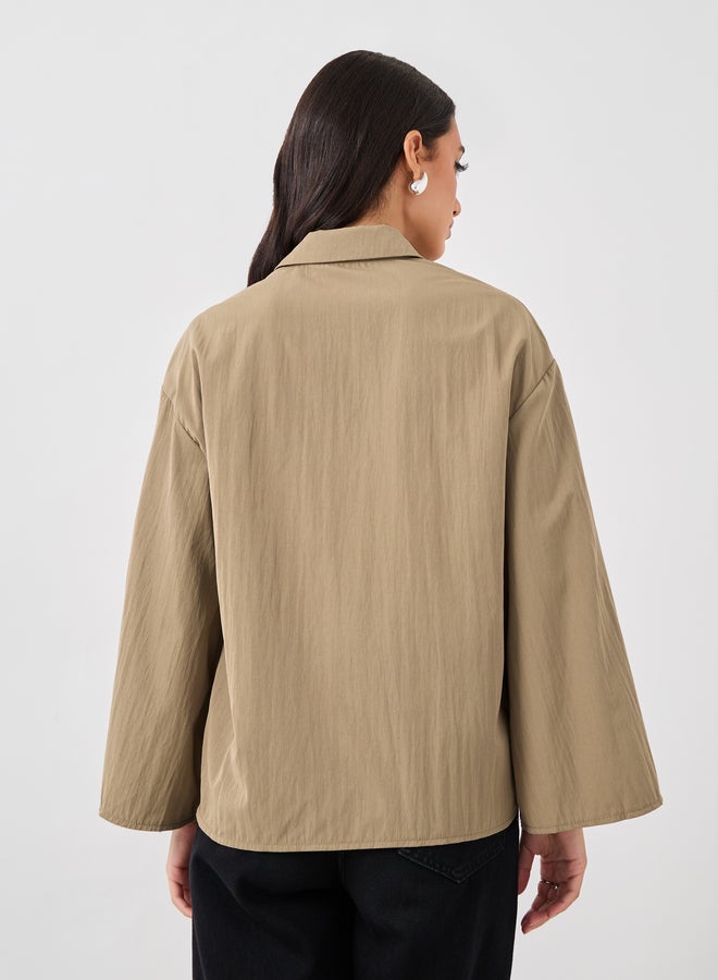 Styli Styli Solid Spread Collar Boxy Fit Shirt  - Image 5