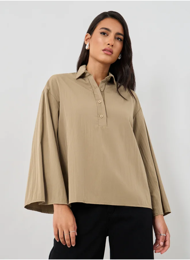 ستايلي Styli Solid Spread Collar Boxy Fit Shirt