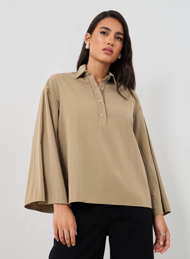 Styli Styli Solid Spread Collar Boxy Fit Shirt  - Image 2