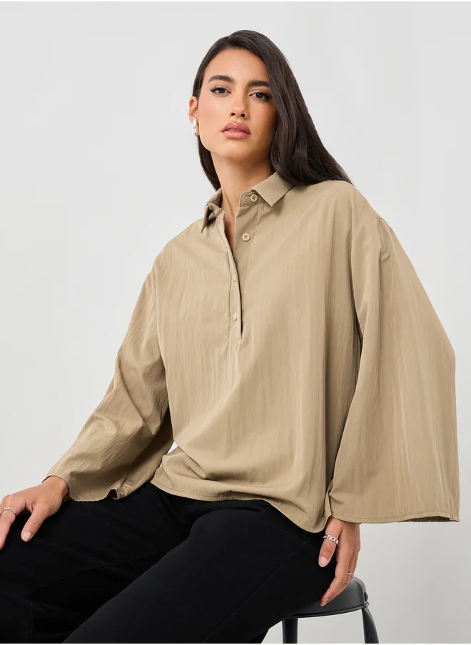 ستايلي Styli Solid Spread Collar Boxy Fit Shirt