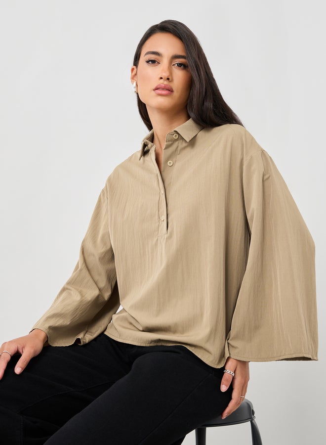 Styli Styli Solid Spread Collar Boxy Fit Shirt  - Image 1
