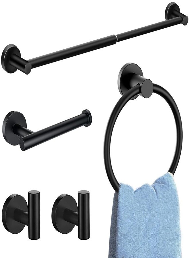 MGahyi 5 Pieces Bathroom Accessories Set, Stainless Bathroom Hardware Set, Extendable Towel Racks for Bathroom(12.8-24.8inch), Robe Towel Hooks Toilet Paper Holder Towel Ring (Black) - Image 1