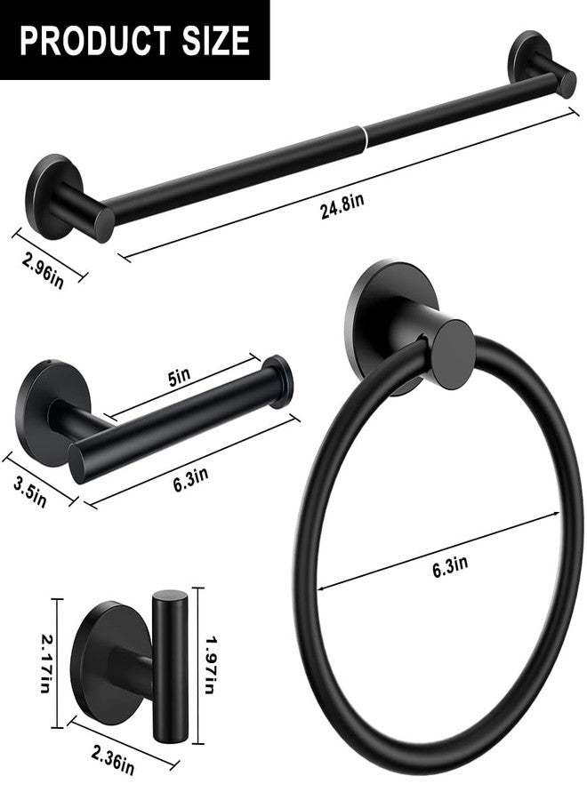 MGahyi 5 Pieces Bathroom Accessories Set, Stainless Bathroom Hardware Set, Extendable Towel Racks for Bathroom(12.8-24.8inch), Robe Towel Hooks Toilet Paper Holder Towel Ring (Black) - Image 2