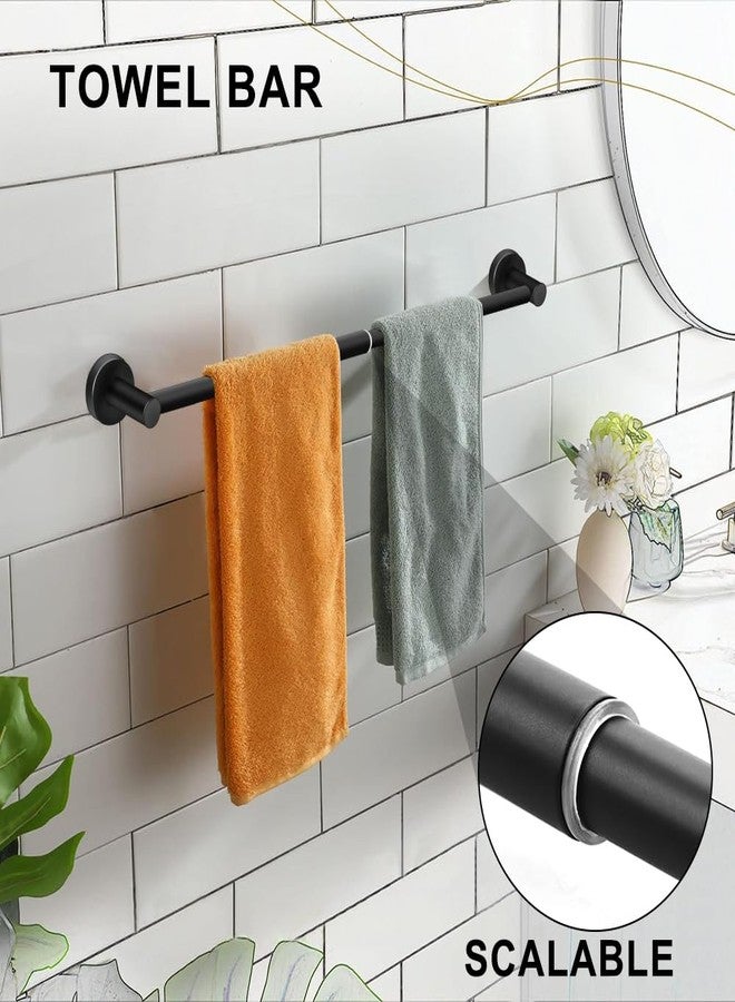 MGahyi 5 Pieces Bathroom Accessories Set, Stainless Bathroom Hardware Set, Extendable Towel Racks for Bathroom(12.8-24.8inch), Robe Towel Hooks Toilet Paper Holder Towel Ring (Black) - Image 4